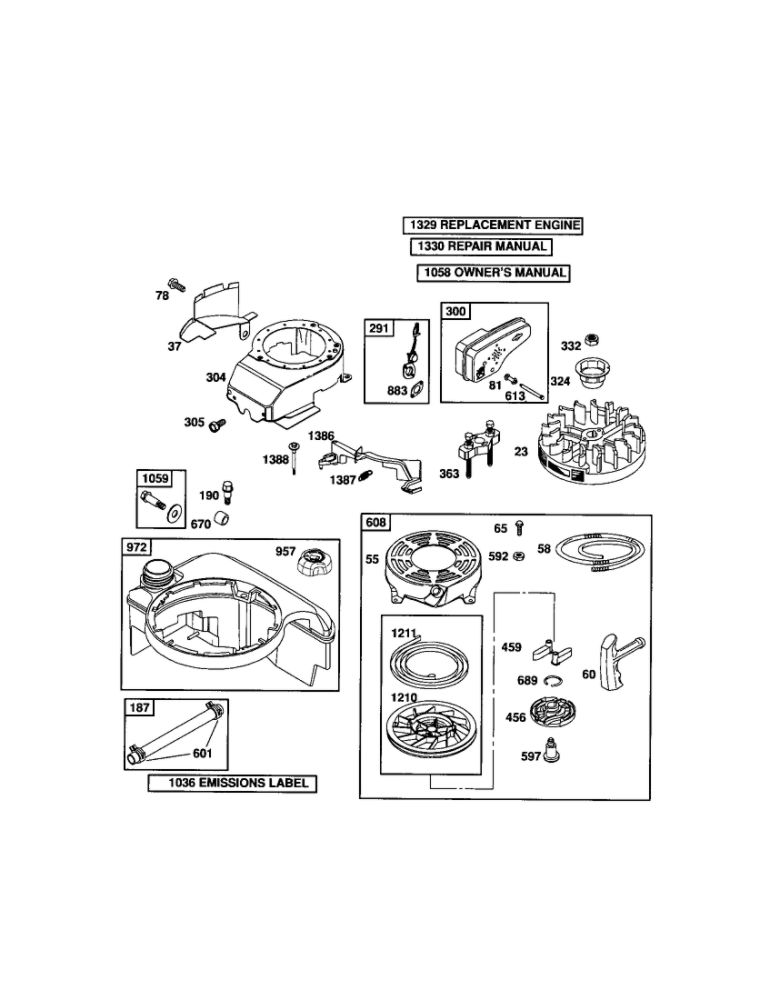 Rewind Starter/Blower Housing Diagram and Parts List for 124T02-3847-EA  Briggs and Stratton Engine